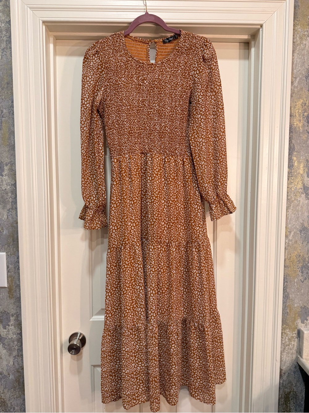 Amazon Women's Rust Brown Printed Maxi Dress